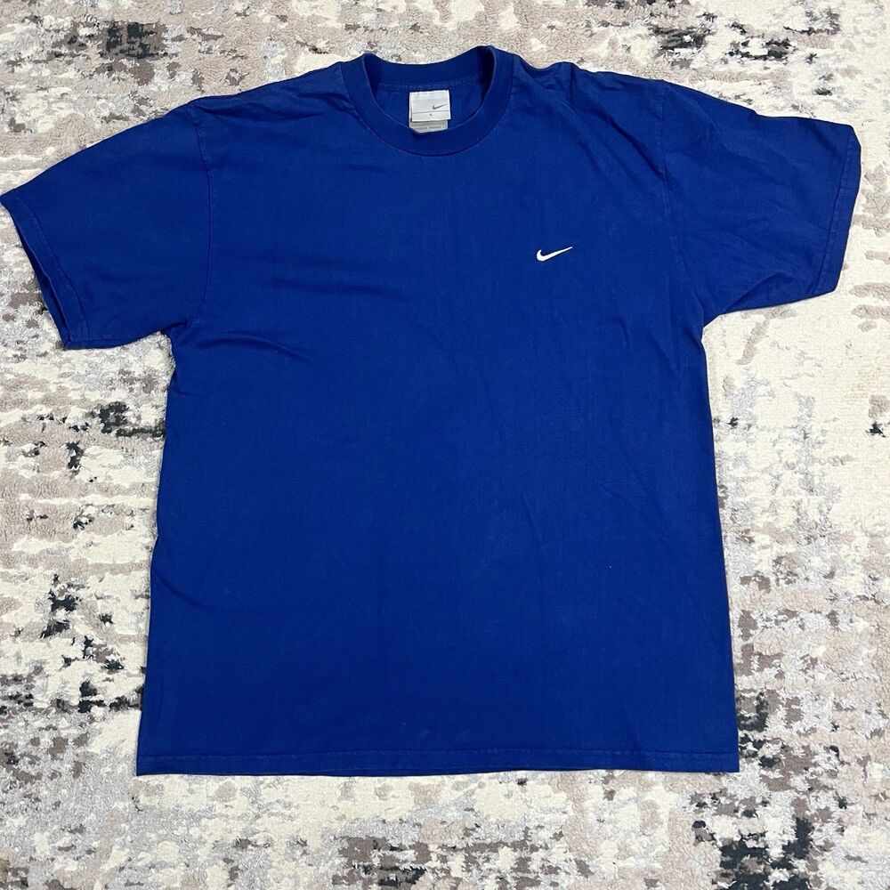 Vintage Nike Grey Tag Mini Swoosh Crispy Cool Blue T Shirt Mens Sz L Streetwear